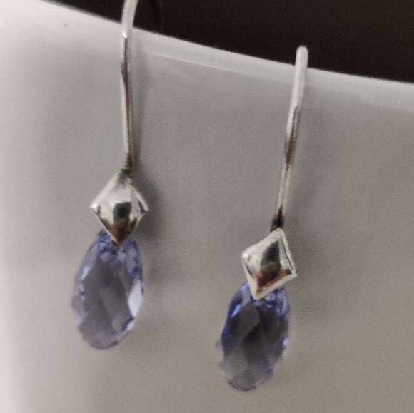 Amethyst Glass Briolette Earrings Sterling Silver - Picture 4 of 8